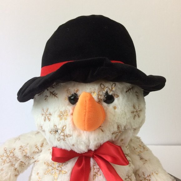 Kellytoy Sugarloaf Snowman Plush 14" Red Bow Hat Christmas Snowflake Pattern - Picture 2 of 10